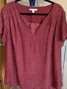 41 Hawthorn Rust Red Polka Dot V-Neck Blouse
